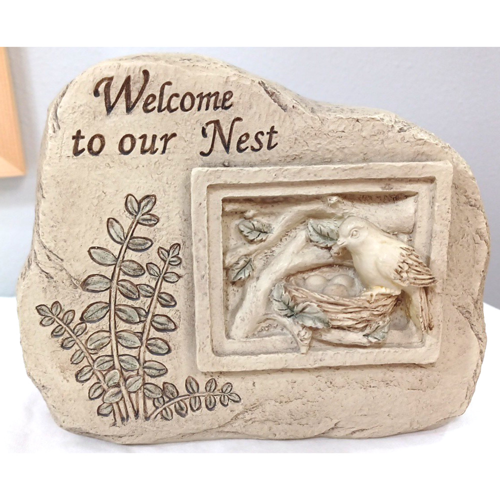 Welcome to Our Nest Garden Rock Resin Stone Sign 6x5x3 Birds Eggs